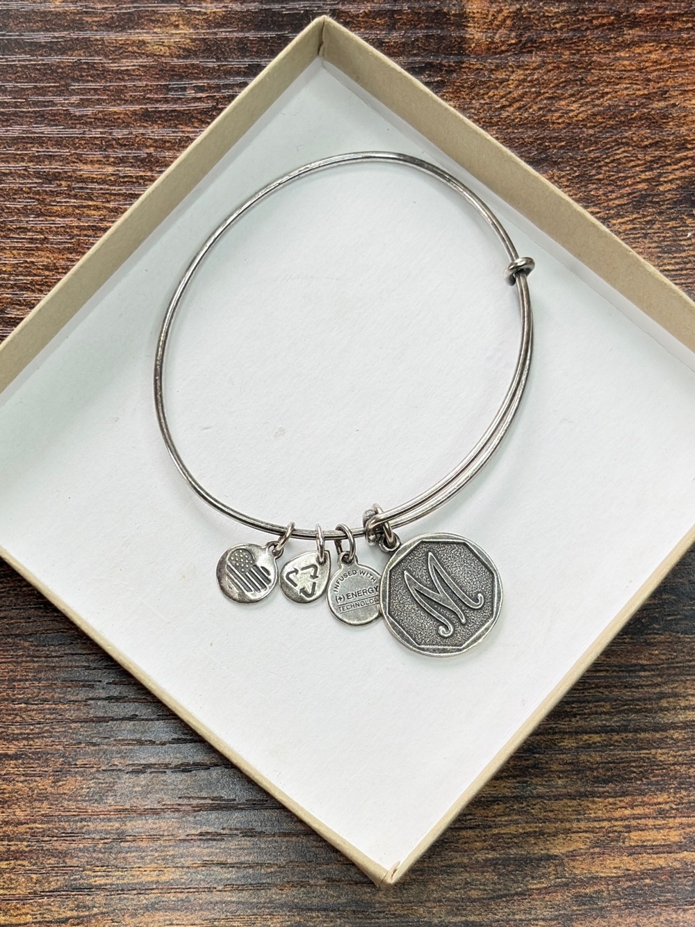Alex and Ani Silver Initial 'M' Charm Bangle Bracelet - Women